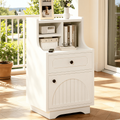 4 EVER WINNER White Farmhouse Nightstands, 30 Inch Tall Bedside End Table with Hutch Storage