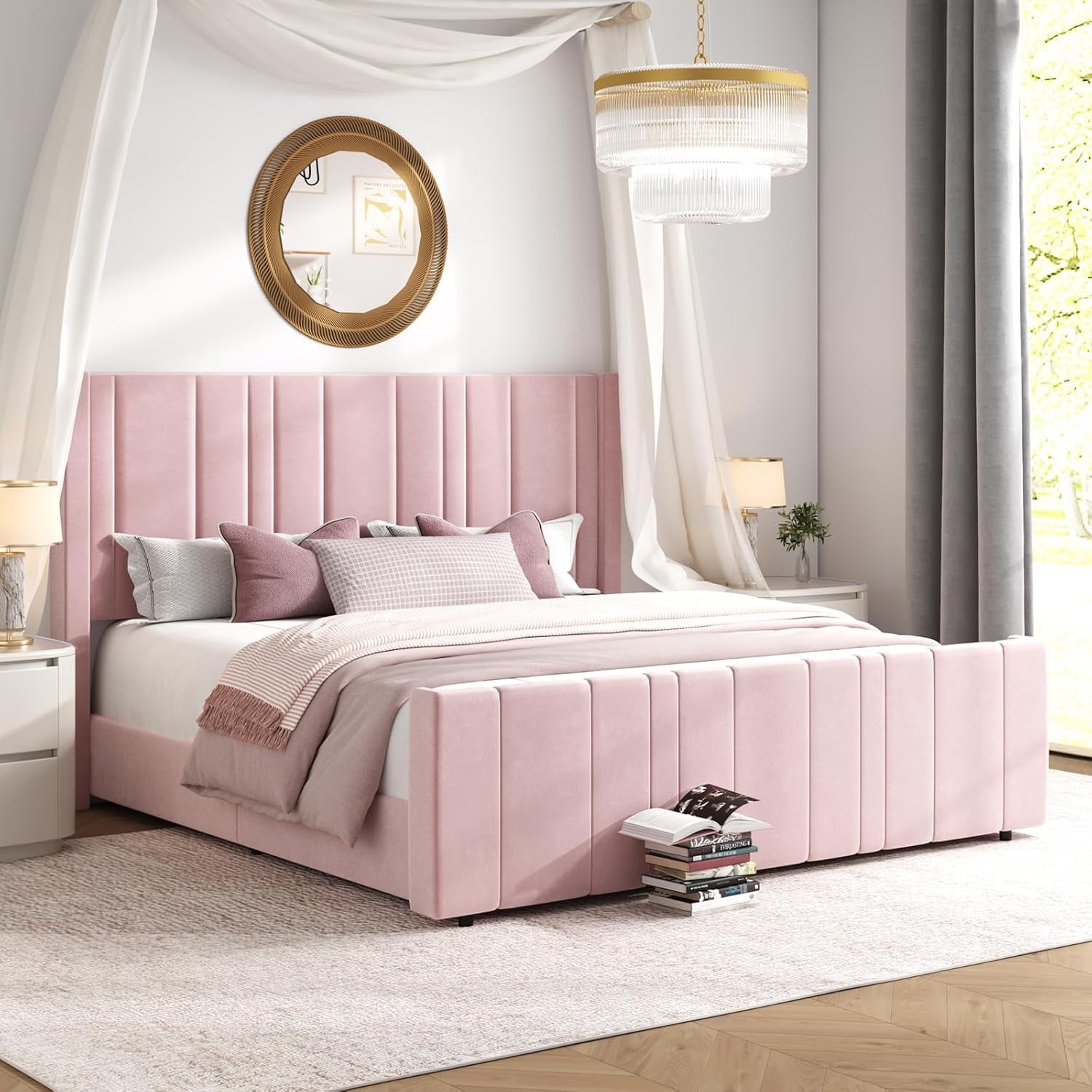 4 EVER WINNER Twin /Full/Queen/KIng Size Bed Frame, Upholstered Bed Frame with Headboard, No Box Spring Required, Easy AssemblyBEAX274-PYL-K