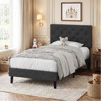 4 Ever WinnerTwin Size Upholstered Platform Bed Frame with Headboard, Black