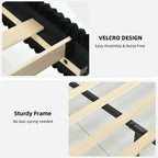 4 EVER WINNER Queen Size Corduroy Upholstered Bed Frame with Vertical Channel Design Headboard, Wooden Legs Platform Bed, No Box Spring Needed, Sturdy Noise-Free Structure, Easy Assembly, Black
