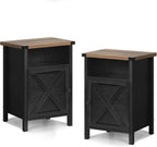 Farmhouse Nightstand Set of 2, Rustic End Table with Storage Cabinet and Shelf, End Table Set of 2 for Bedroom Living Room, Wood Night Stand Side Table, Black