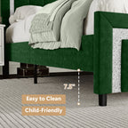4 EVER WINNER Full Bed Frame with Headboard, Velvet Upholstered Platform Bed Frame Full Size with Diamond Headboard & Footboard, Wooden Slats Support, No Box Spring Required, Easy Assembly, Green
