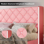 DreamCurship Full Size Bed Frame, Pink Bed Frame with Headboard and Footboard, Modern Upholstered Bed Frame, Pink