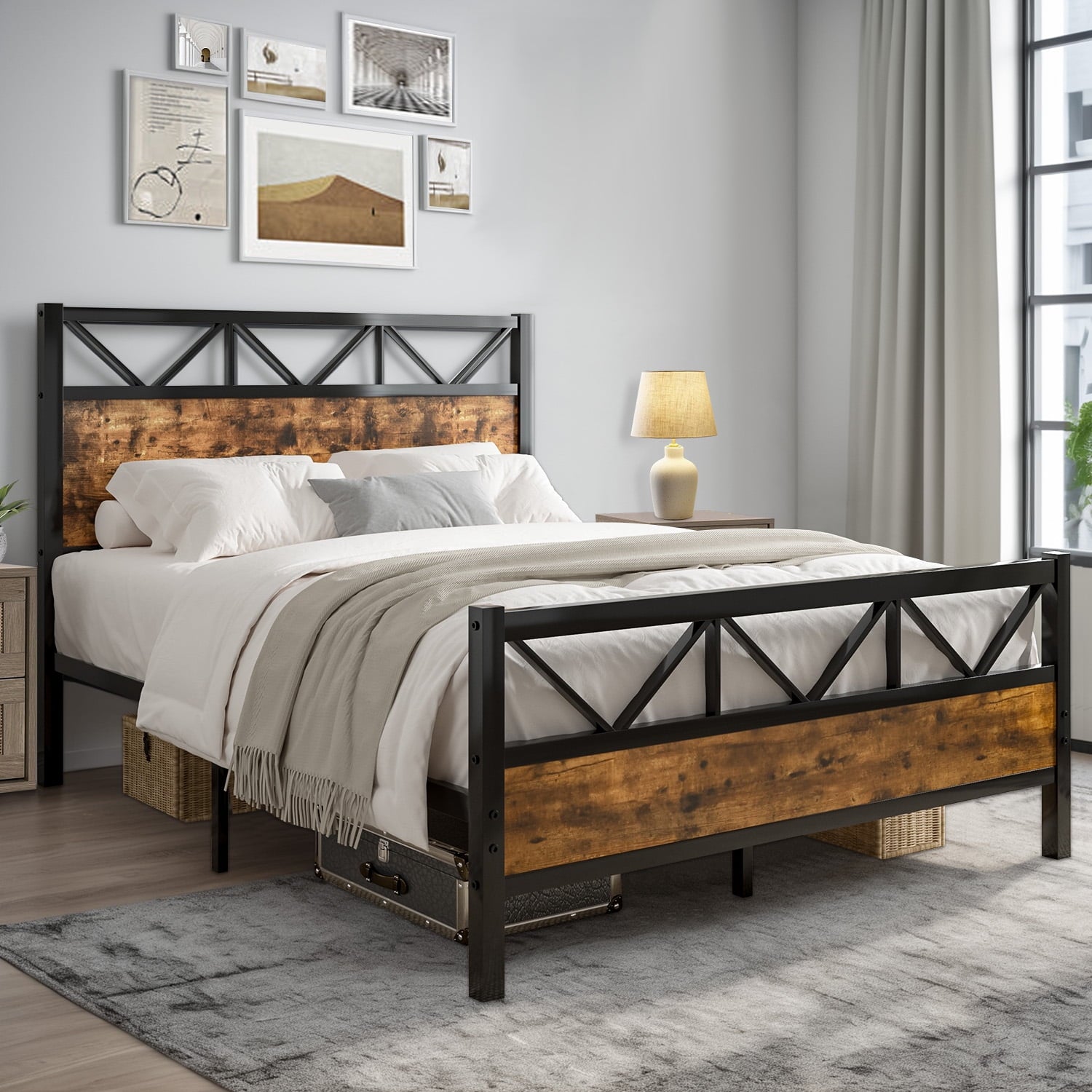 4 EVER WINNER Twin /Full/Queen/KIng Size Bed Frame, Upholstered Bed Frame with Headboard, No Box Spring Required, Easy AssemblyBEAX291-GBmetal-bf