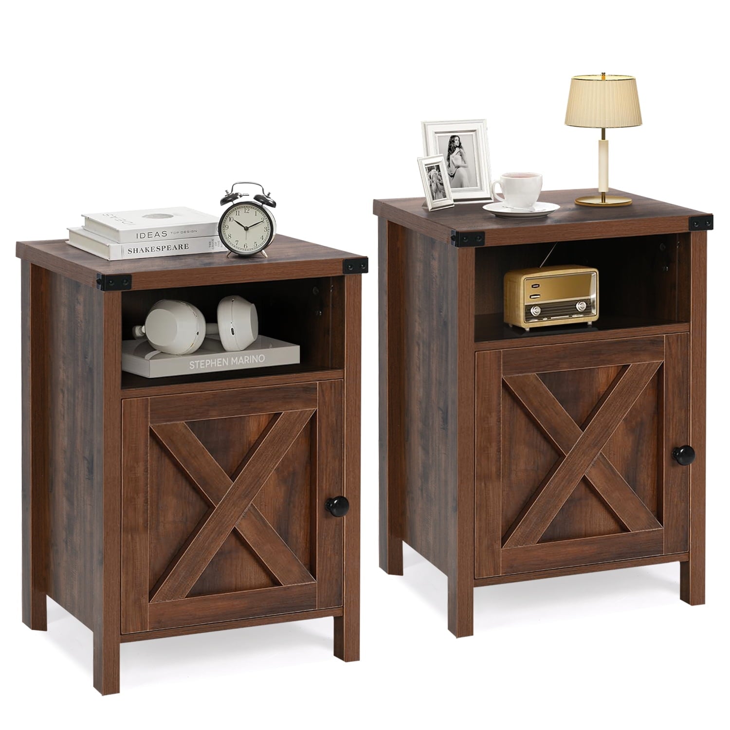 4 EVER WINNER Wooden Nightstand with 2 Drawers, Space Saving Bedside Cabinet for Bedroom, Available in Single & 2 Pack, Small Storage Side Table for Compact RoomBE0149-FNS-O-2SET