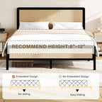 4 EVER WINNER Full Size Bed Frame, Rattan Bed Frame with Natural Rattan Headboard and Footboard, No Box Spring Needed, Black