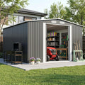 4 EVER WINNER 11¡Á13 Grey Metal Outdoor Storage Shed, solid steel garden tool shed with sliding door, spacious utility storage for backyard, patio and lawn