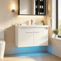 4 EVER WINNER 31¡± Bathroom Vanity with Sink, Floating Bathroom Vanities with Adjustable LED Light, Bathroom Sink Cabinet with 2 Doors, White