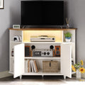 Corner TV Stand for 50 Inch TV, Farmhouse Entertainment Center with Storage & Power Outlet, TV Console Cabinet and Barn Door for Living Room&Study&Playroom, White