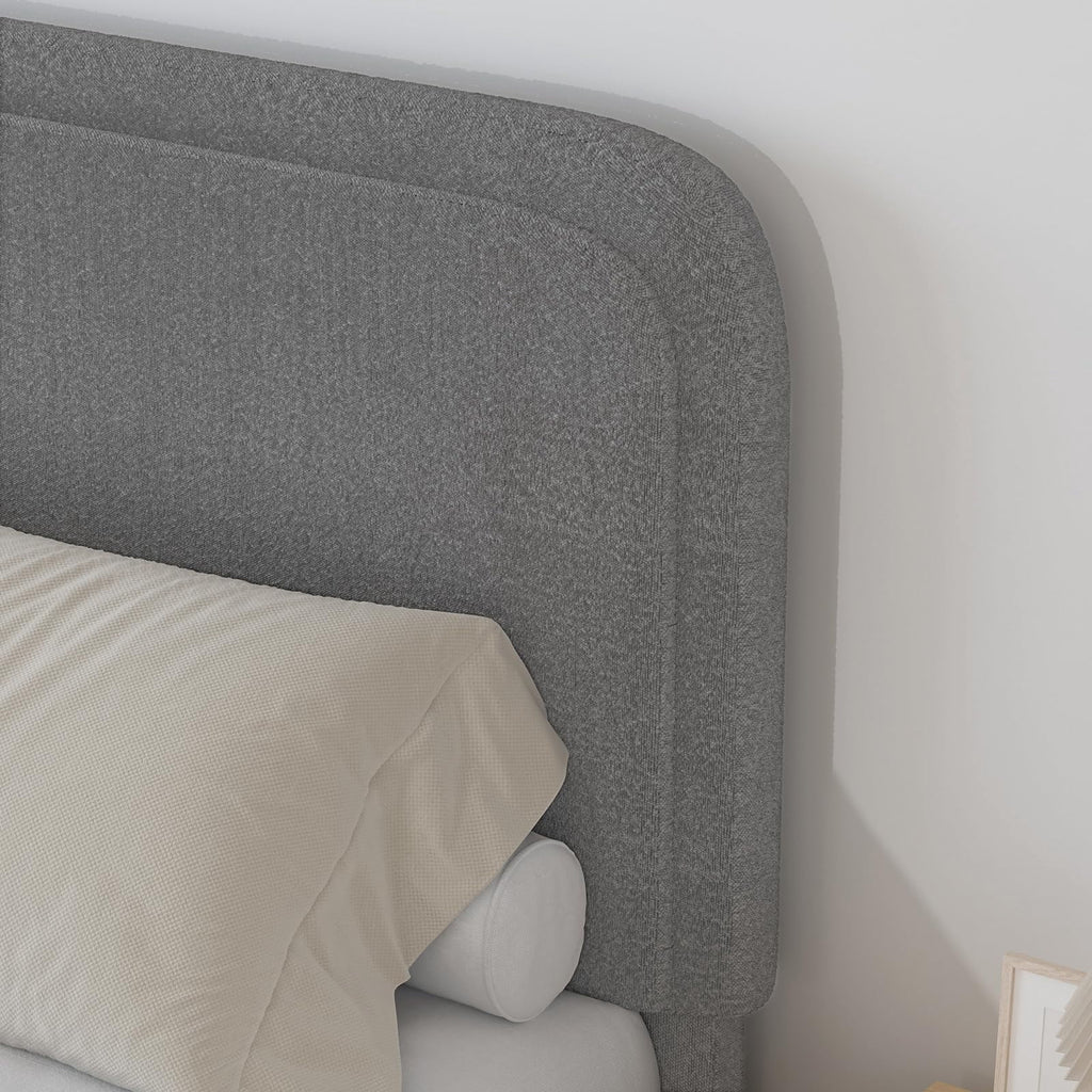 4 EVER WINNER Full Size Bed Frame, Boucle Upholstered Bed Frame with Headboard, No Box Spring Required, Easy Assembly, Light Gray