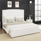 4 EVER WINNER King Bed Frame with 56" Tall Headboard, White King Bed Frame with Nailhead Trim Headboard, King Size Upholstered Platform Bed, White