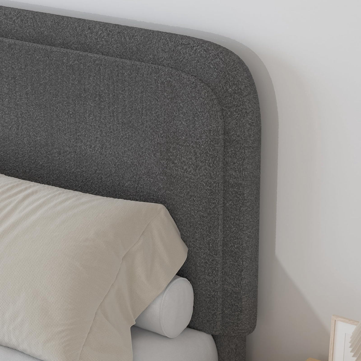 4 EVER WINNER King Size Bed Frame, Boucle Upholstered Bed Frame with Headboard, No Box Spring Required, Easy Assembly, Dark Gray