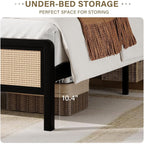 4 EVER WINNER Full Size Bed Frame, Rattan Bed Frame with Natural Rattan Headboard and Footboard, No Box Spring Needed, White