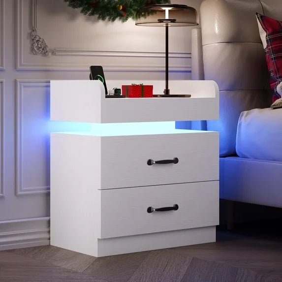 4 EVER WINNER Wooden Nightstand with 2 Drawers, Space Saving Bedside Cabinet for Bedroom, Available in Single & 2 Pack, Small Storage Side Table for Compact RoomCAAX089-2DFloatingNS-GSET2