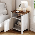 4 EVER WINNER Farmhouse 2-Pack Barn Door Side Tables, Cream White Storage End Tables, Cozy Bedside Tables for Bedroom & Living Room