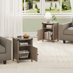 4 EVER WINNER Farmhouse 2-Pack Barn Door Side Tables, Rustic Gray Storage End Tables, Stylish Bedside Tables for Bedroom & Living Room