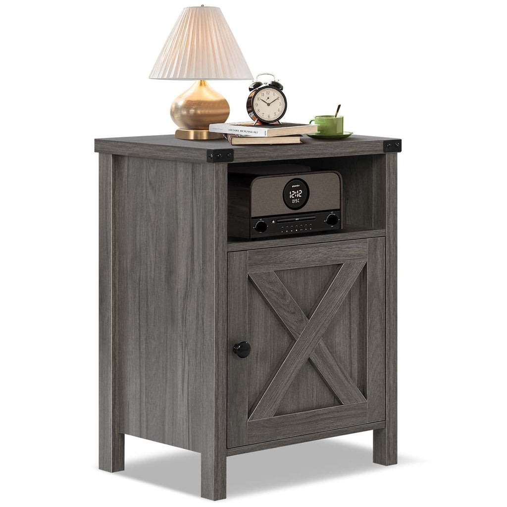 4 EVER WINNER Farmhouse Nightstand, End Table for Bedroom Living Room, Side Table, Grey Wash