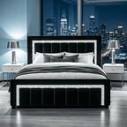 4 Ever Winner Full Bed Frame, Velvet Upholstered Bed Frame with Diamond Headboard, Black Full Size Bed Frame, Black