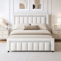 4 EVER WINNER Full Bed Frame, Velvet Upholstered Bed Frame with Diamond Headboard, White Full Size Bed Frame, White