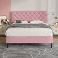 4 EVER WINNER Full Size Bed Frame, Upholstered Platform Bed with Headboard, Button Tufted Headboard, Pink