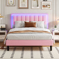 4 Ever Winner Full Size Foam and Leather Bed Frame with Durable LED Light Headboard, Pink