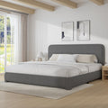 4 EVER WINNER King Size Bed Frame, Modern White Bed Frame with Headboard, Boucle Fabric Upholstered Bed Frame, Soft Curved Headboard, Gray