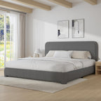 4 EVER WINNER King Size Bed Frame, Modern White Bed Frame with Headboard, Boucle Fabric Upholstered Bed Frame, Soft Curved Headboard, Gray