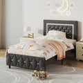 4 EVER WINNER Twin Size Upholstered Bed with Diamond Headboard and Footboard, Gray