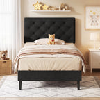 4 Ever WinnerTwin Size Upholstered Platform Bed Frame with Headboard, Black