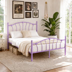 4 EVER WINNER Queen Size Metal Platform Bed Frame with Heart-Shaped Decorative Headboard and Footboard, 12.2" Under bed Storage Space, Purple