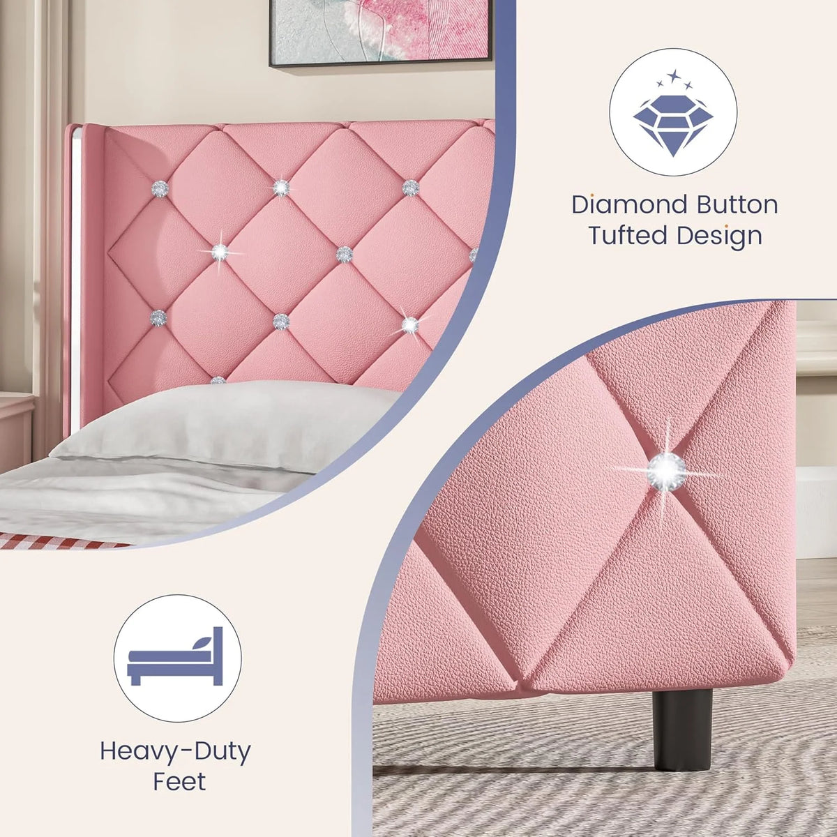 DreamCurship Full Size Bed Frame, Pink Bed Frame with Headboard and Footboard, Modern Upholstered Bed Frame, Pink