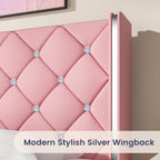 DreamCurship King Size Bed Frame, Pink King Bed Frame with Headboard and Footboard, Modern Upholstered Bed Frame, Pink