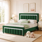 4 EVER WINNER Full Bed Frame with Headboard, Velvet Upholstered Platform Bed Frame Full Size with Diamond Headboard & Footboard, Wooden Slats Support, No Box Spring Required, Easy Assembly, Green
