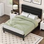 4 EVER WINNER Full Platform Bed Frame, Horizontal Stitched Black Velvet Headboard, Heavy-Duty Slat Support, Noise-Free Mattress Foundation, No Box Spring