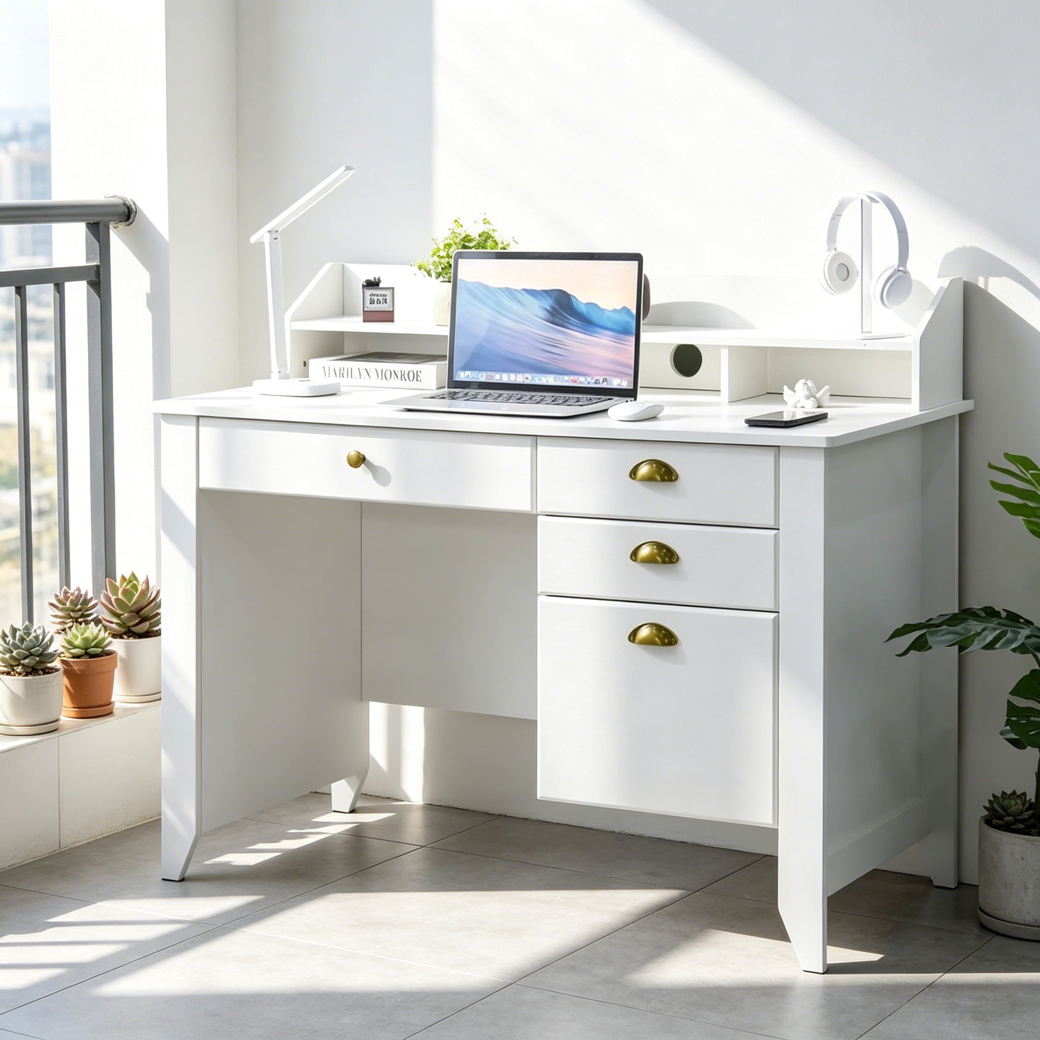 4 EVER WINNER Wooden Computer Desk with Drawers, Compact Study Writing Workstation for Small Spaces, Multipurpose Home Office Desk Suitable for BedroomHIHO000037-Desk-HIHO000037-2026