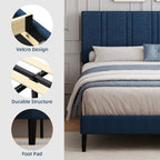 4 EVER WINNER Full Size Upholstered Platform Bed Frame with Headboard, Blue Full Bed Frame, No Box Spring Needed, Blue