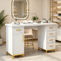 4 EVER WINNER Manicure Table Nail Desk for Nail Tech, Nail Table with 5 Drawers and Cabinet, Beauty Salon Spa, White