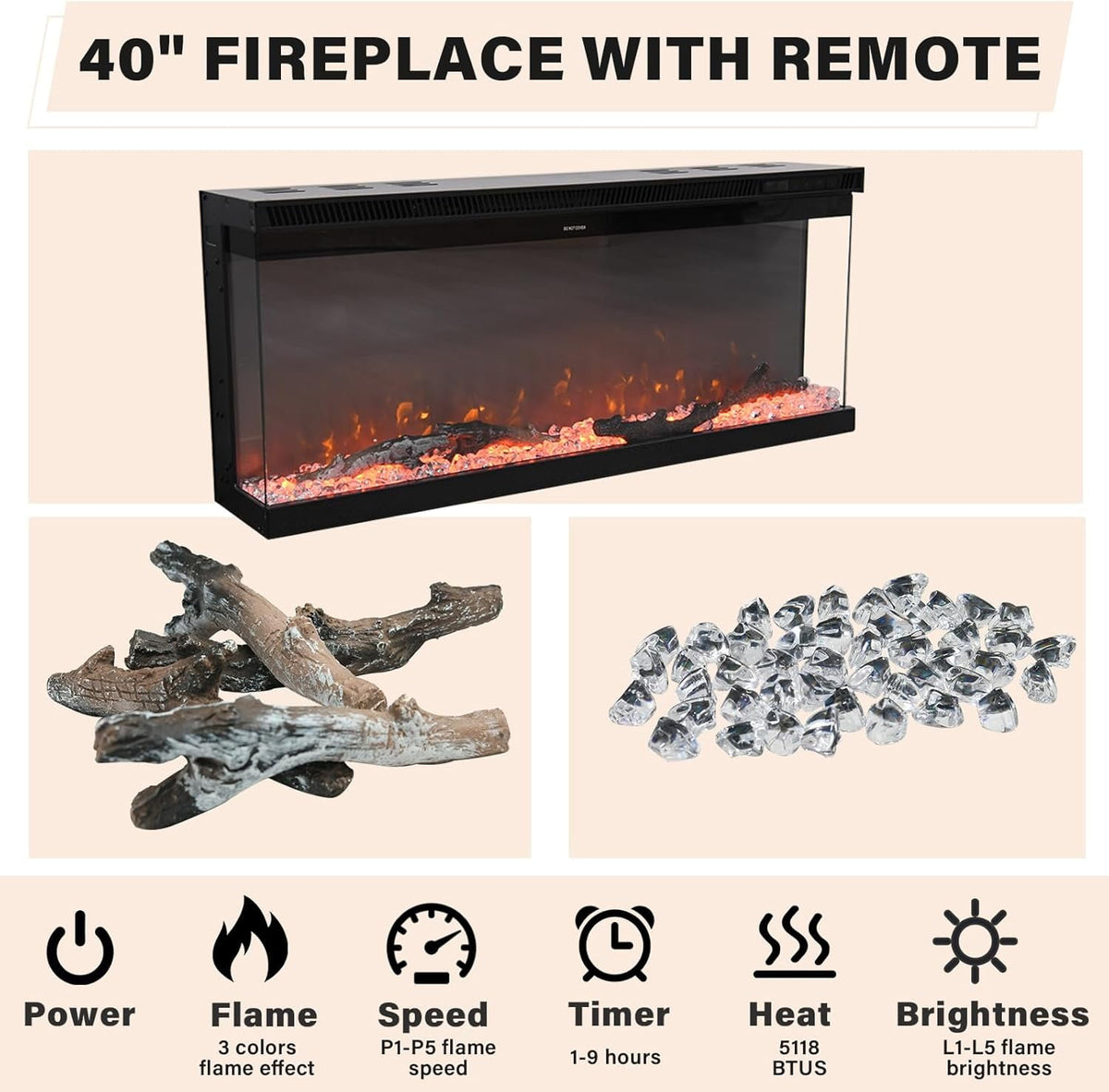 DreamCurship Fireplace TV Stand for TVs up to 80", Farmhouse TV Stand with Electric Fireplace, Glass Door Entertainment Center with Led Light, Media Console Table for Living Room, Gray
