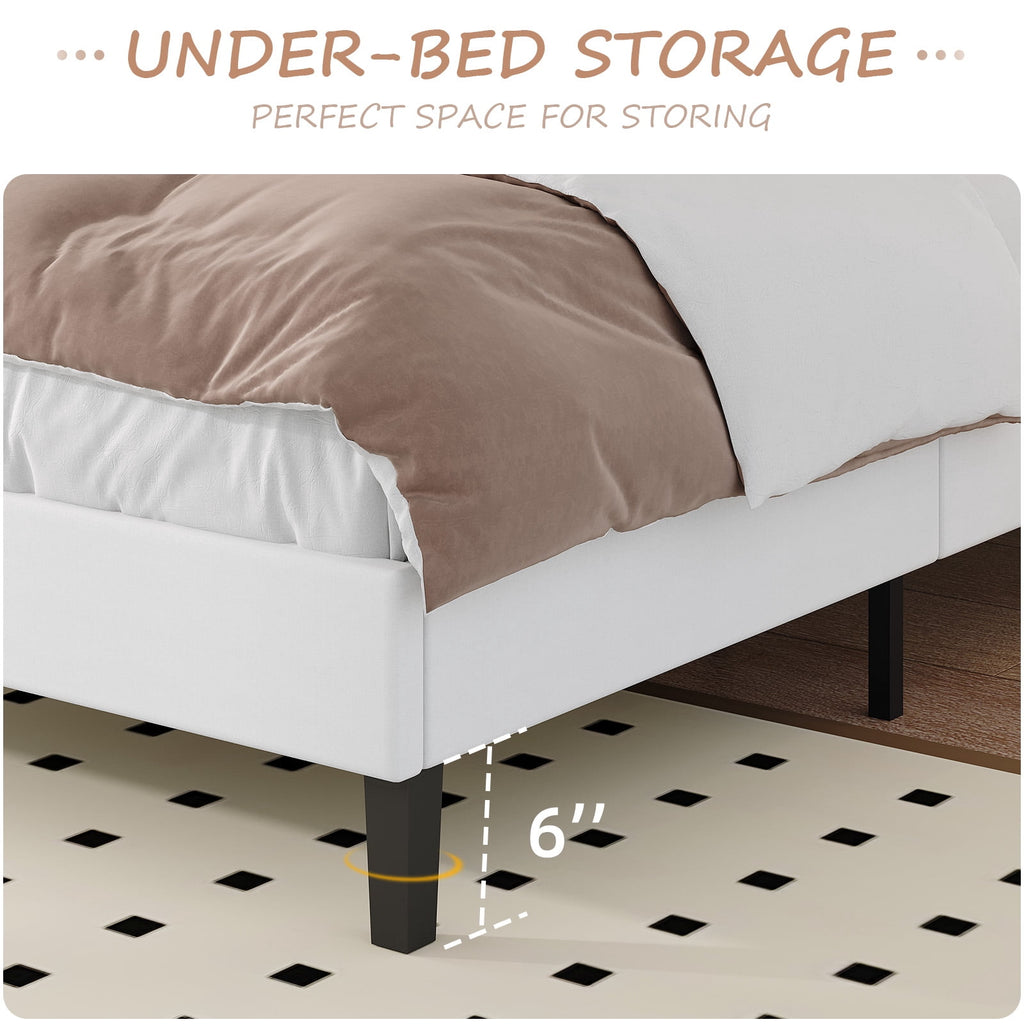 4 Ever Winner Twin Size Platform Bed Frame with Velvet Upholstered Headboard and Wooden Slats Support, Fully Upholstered Mattress Foundation, Noise-Free, No Box Spring Needed, Easy Assembly, White