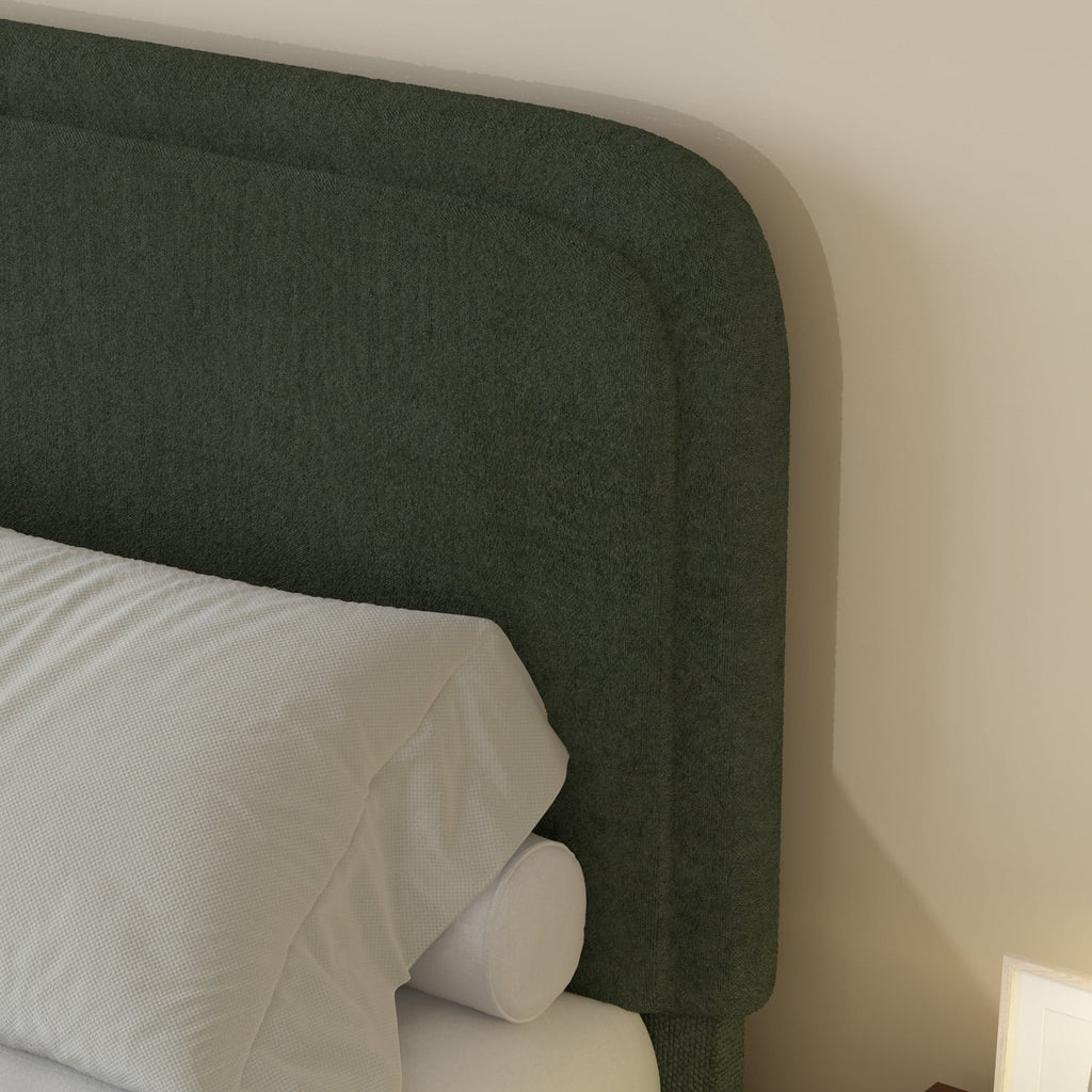 4 EVER WINNER Queen Size Bed Frame, Boucle Upholstered Bed Frame with Headboard, No Box Spring Required, Easy Assembly, Green