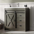 4 EVER WINNER Black Bathroom Vanity with Sink, Farmhouse Storage Cabinet with X-shaped Barn Door, Ceramic Vanity Top & Open Shelf, Modern Vanity for Bathroom Laundry RoomCAAX081-NSFXST-Wash Grey-CAAX081