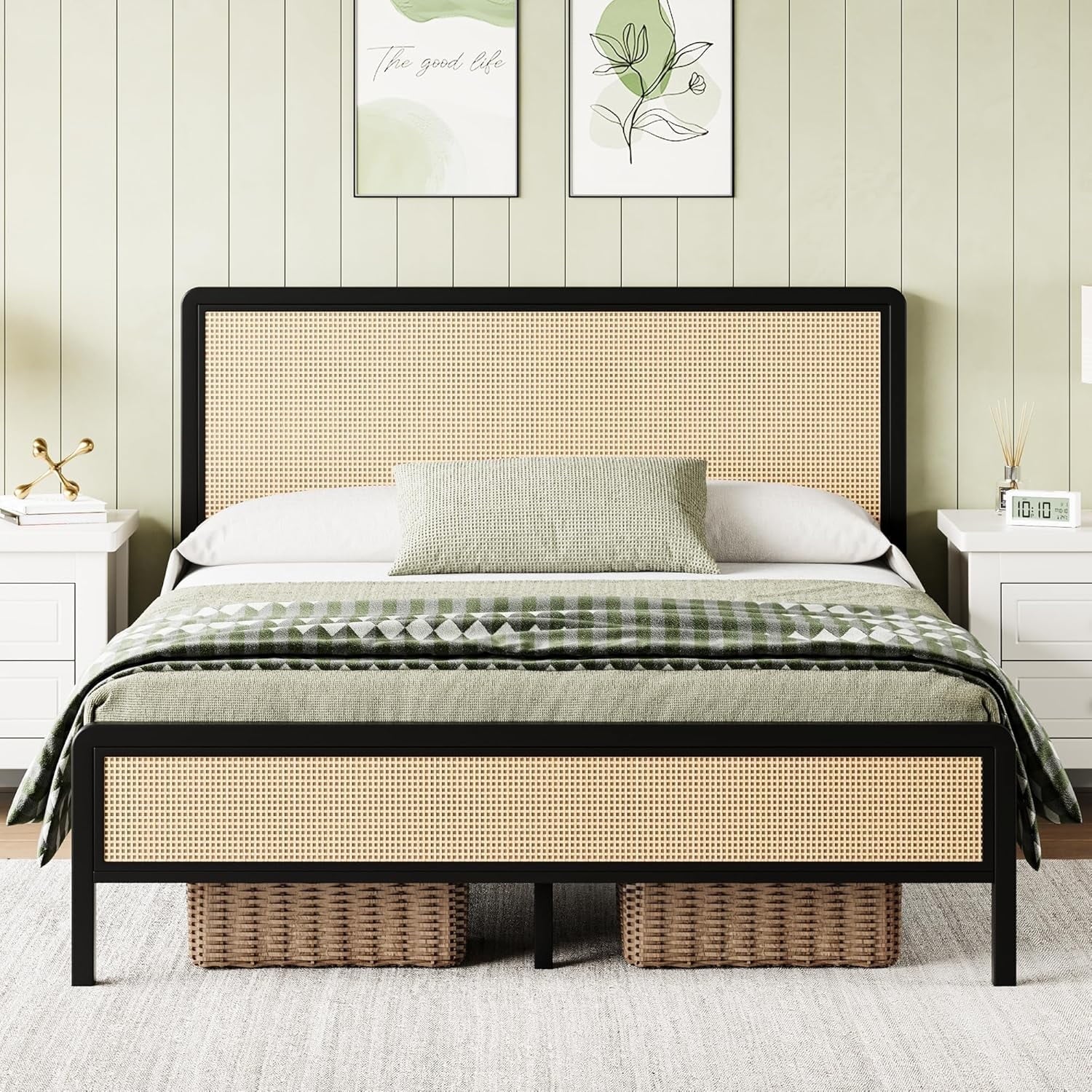 4 EVER WINNER Twin /Full/Queen/KIng Size Bed Frame, Upholstered Bed Frame with Headboard, No Box Spring Required, Easy AssemblyBEAX284-MetalRattan-F