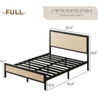 4 EVER WINNER Full Size Bed Frame, Rattan Bed Frame with Natural Rattan Headboard and Footboard, No Box Spring Needed, White