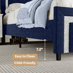 4 EVER WINNER Full Bed Frame with Headboard, Velvet Upholstered Platform Bed Frame Full Size with Diamond Headboard & Footboard, Wooden Slats Support, No Box Spring Required, Easy Assembly, Blue