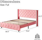 DreamCurship Full Size Bed Frame, Pink Bed Frame with Headboard and Footboard, Modern Upholstered Bed Frame, Pink