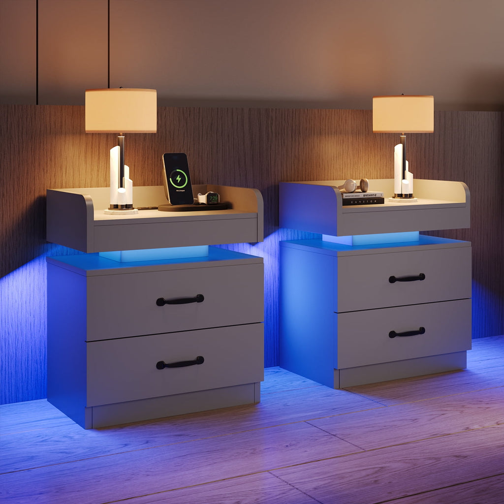 4 EVER WINNER Wooden Nightstand with 2 Drawers, Space Saving Bedside Cabinet for Bedroom, Available in Single & 2 Pack, Small Storage Side Table for Compact RoomCAAX089-2DFloatingNS-GSET2