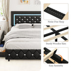 4 EVER WINNER Full Size LED Bed Frame with 4 Drawers, Black Full Bed Frame with LED Light Headboard, Modern Upholstered Bed with Diamond Headboard and Footboard, Black