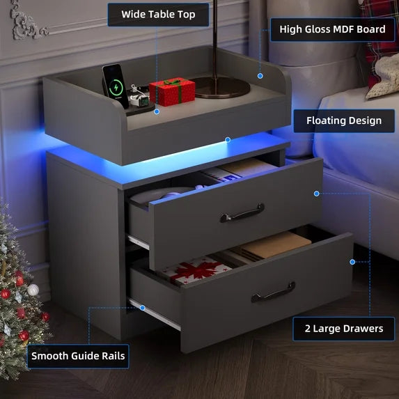 4 EVER WINNER Wooden Nightstand with 2 Drawers, Space Saving Bedside Cabinet for Bedroom, Available in Single & 2 Pack, Small Storage Side Table for Compact RoomCAAX090-2026JAN-Grey1-CAAX090-A