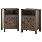 4 EVER WINNER Farmhouse 2-Pack Barn Door Side Tables, Rustic Gray Storage End Tables, Stylish Bedside Tables for Bedroom & Living Room