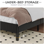 4 EVER WINNER Full Platform Bed Frame, Horizontal Stitched Black Velvet Headboard, Heavy-Duty Slat Support, Noise-Free Mattress Foundation, No Box Spring